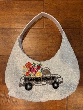 Beaded White Floral 'Flower Power' Shoulder Bag